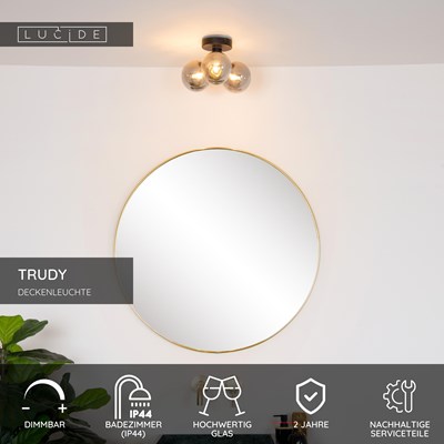 Lucide TRUDY - Deckenleuchte Badezimmer - Ø 28 cm - 3xG9 - IP44 - Schwarz